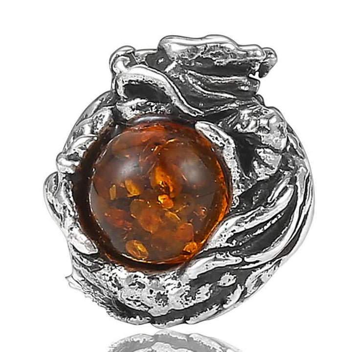 Buddha Stones 925 Sterling Silver Natural Amber Dragon Success Protection Stud Earring