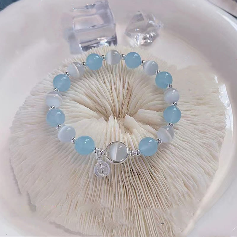 Buddha Stones 925 Sterling Silver Cat's Eye Aquamarine Support Charm Bracelet