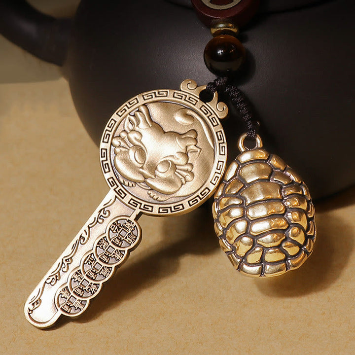 Buddha Stones PiXiu Wealth Copper Coin Yin Yang Bagua Handmade Key Chain