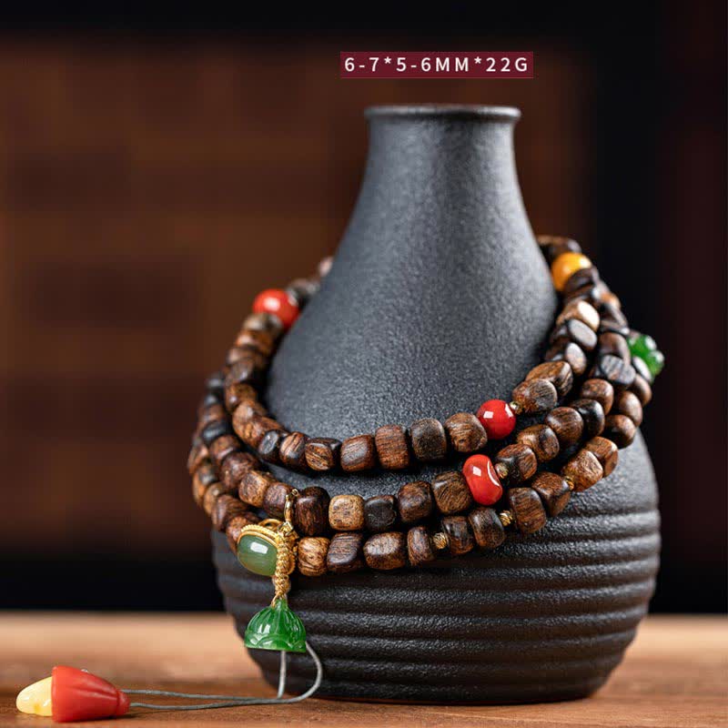 Buddha Stones 108 Mala Beads 925 Sterling Silver Brunei Agarwood Red Agate PiXiu Hetian Jade Peace Strength Bracelet