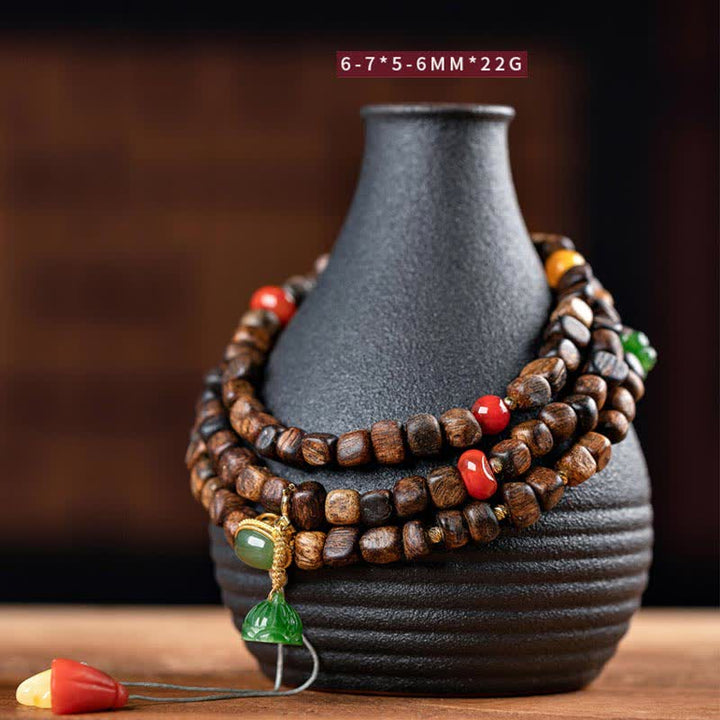 Buddha Stones 108 Mala Beads 925 Sterling Silver Brunei Agarwood Red Agate PiXiu Hetian Jade Peace Strength Bracelet