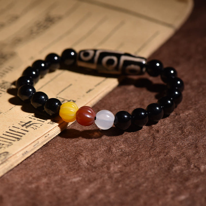 Buddha Stones Tibetan Natural Nine-Eye Dzi Bead Wealth Power Bracelet