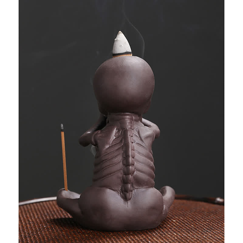 Buddha Stones Little Skull Ghost Purple Clay Backflow Smoke Fountain Peace Incense Burner Decoration