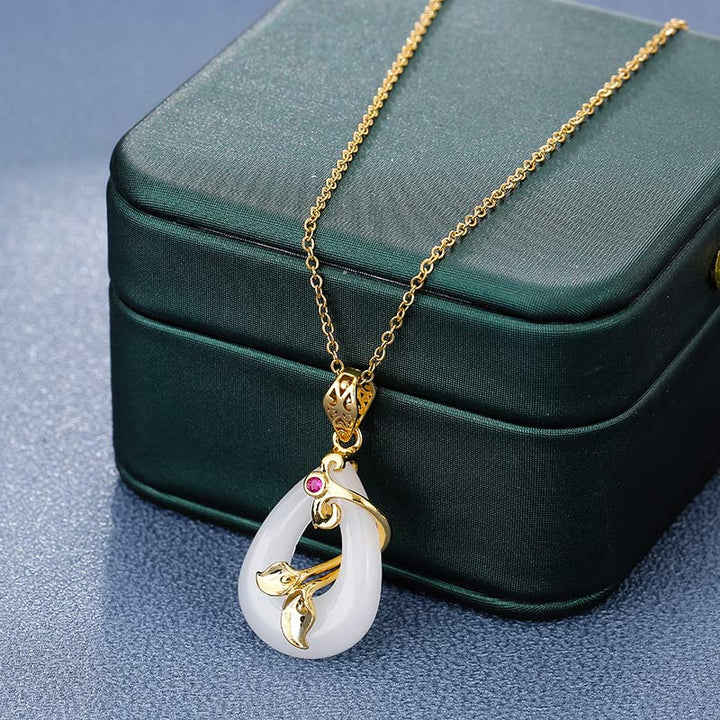 Buddha Stones Jade Oval Pattern Blessing Fortune Necklace Pendant