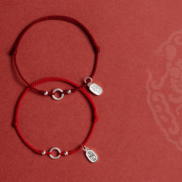 Buddha Stones 925 Sterling Silver Lucky Fortune Peace Joy Lotus Peace Buckle Red String Bracelet