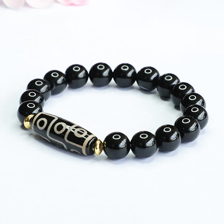 Buddha Stones Tibetan Nine-Eye Dzi Bead Black Onyx Power Bracelet