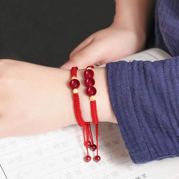 Buddha Stones Cinnabar Blessing Red String Bracelet For Kids