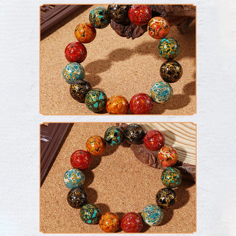 Buddha Stones Natural Multicolored Lacquer Beads Calm Bracelet