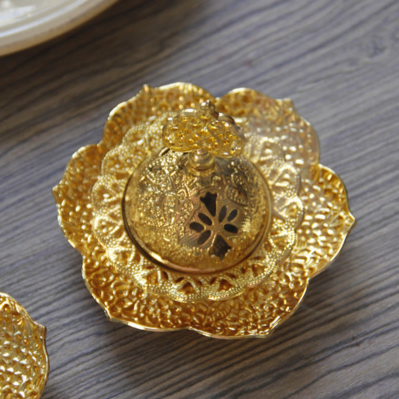 Gold Leaf Coaster Spiritual Mini Alloy Metal Incense Burner