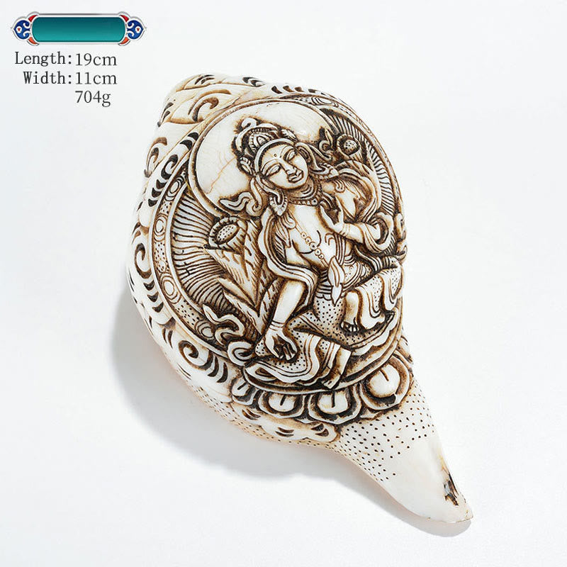 Tibetan Handmade Engraved Shankha Buddha Avalokitesvara Conch Shell Wealth Decoration