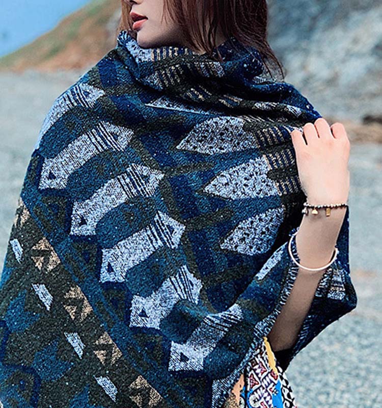 Buddha Stones Tibetan Shawl Classic Geometry Pattern Winter Cozy Travel Scarf Wrap